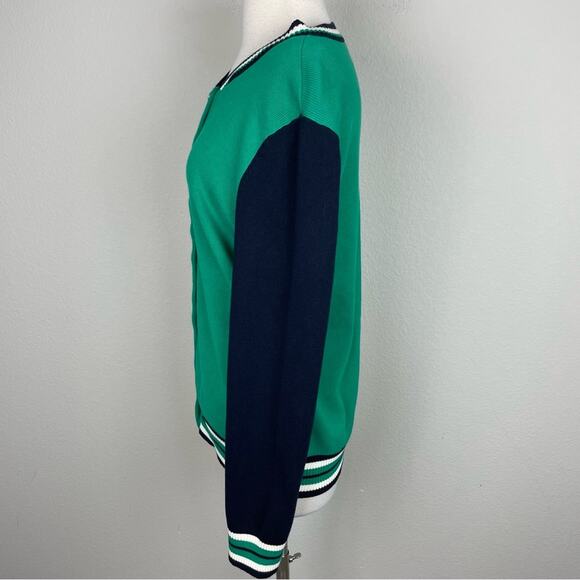 Talbots Green Navy Cotton Blend Button Cardigan Large - Picture 4 of 7